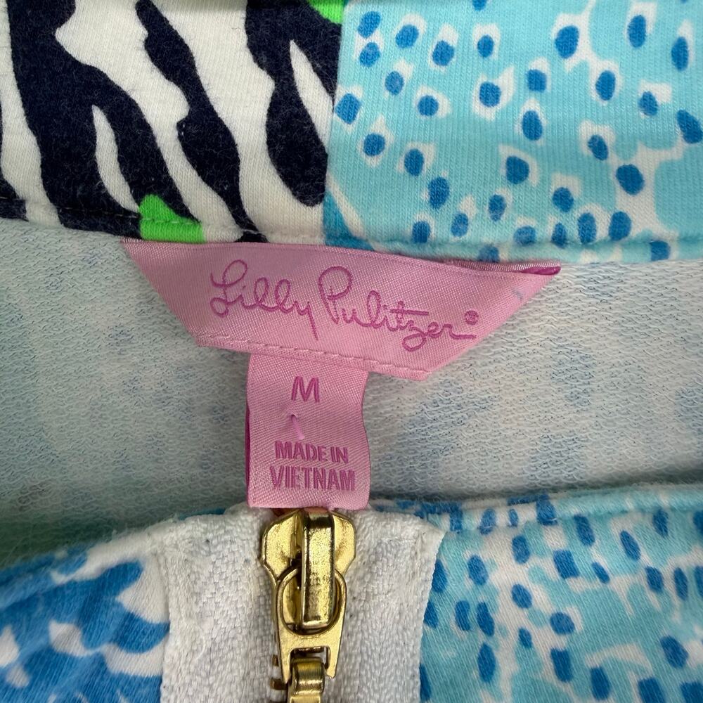 Lilly Pulitzer Half Zip Pullover Top Size M Blue Green Coral Reef Print - Picture 7 of 15
